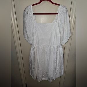 White Eyelet Dress with Puff Sleeves